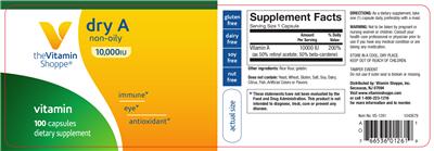 Photo of the The Vitamin Shoppe Dry A 10,000 IU label