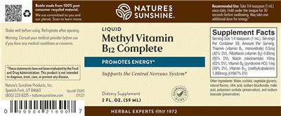 Photo of the Nature's Sunshine Liquid Methyl Vitamin B12 Complete label