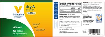 Photo of the The Vitamin Shoppe Dry A 10,000 IU label