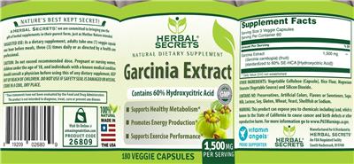 Photo of the Herbal Secrets Garcinia Extract 1,500 mg label