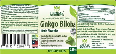 Photo of the Herbal Secrets Ginkgo Biloba 120 mg label