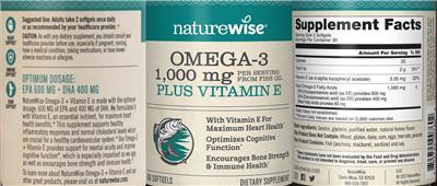 Photo of the NatureWise Omega-3 1,000 mg Plus Vitamin E label
