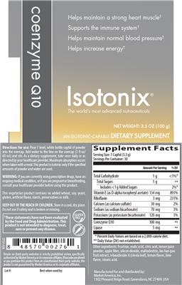 Photo of the Isotonix Coenzyme Q10 label