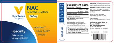 Photo of the The Vitamin Shoppe NAC 600 mg label
