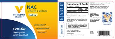 Photo of the The Vitamin Shoppe NAC 600 mg label