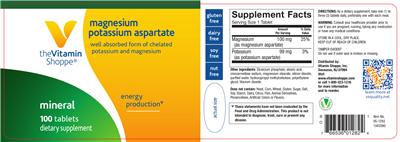 Photo of the The Vitamin Shoppe Magnesium Potassium Aspartate label