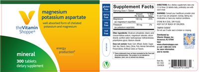 Photo of the The Vitamin Shoppe Magnesium Potassium Aspartate label