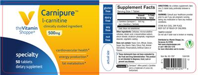 Photo of the The Vitamin Shoppe Carnipure L-Carnitine 500 mg label