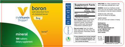 Photo of the The Vitamin Shoppe Boron 3 mg label