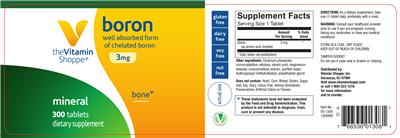Photo of the The Vitamin Shoppe Boron 3 mg label