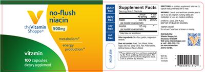 Photo of the The Vitamin Shoppe No-Flush Niacin 500 mg label