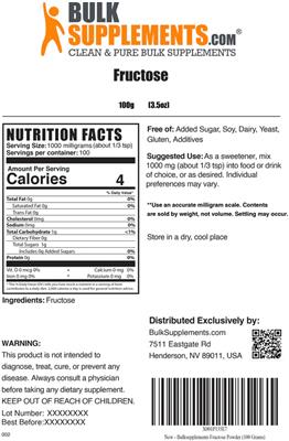 Photo of the BulkSupplements.com Fructose label