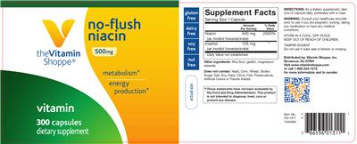 Photo of the The Vitamin Shoppe No-Flush Niacin 500 mg label