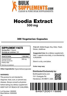 Photo of the BulkSupplements.com Hoodia Extract 500 mg label