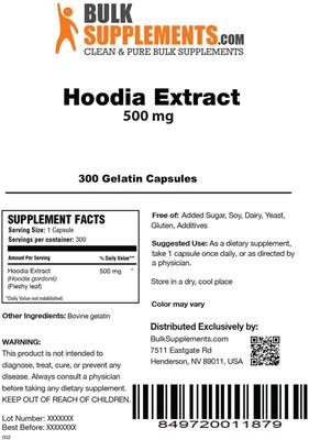 Photo of the BulkSupplements.com Hoodia Extract 500 mg label
