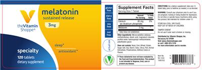 Photo of the The Vitamin Shoppe Melatonin 3 mg Sustained Release label