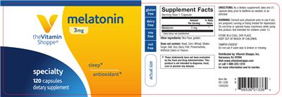 Photo of the The Vitamin Shoppe Melatonin 3 mg label
