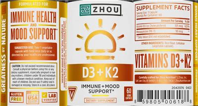 Photo of the ZHOU D3 + K2 label