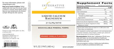Photo of the Integrative Therapeutics Liquid Calcium Magnesium Orange-Vanilla Flavored label