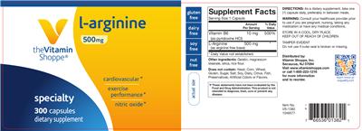 Photo of the The Vitamin Shoppe L-Arginine 500 mg label