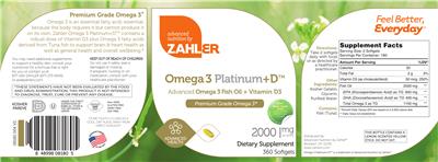 Photo of the Advanced Nutrition by Zahler Omega 3 Platinum+D label