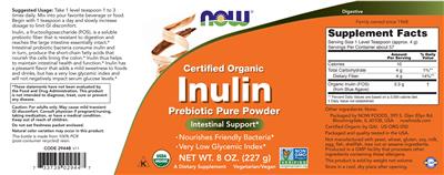 Photo of the NOW Certified Organic Inulin label