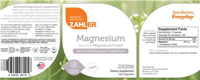 Photo of the Advanced Nutrition by Zahler Magnesium 200 mg label