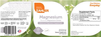 Photo of the Advanced Nutrition by Zahler Magnesium 200 mg label