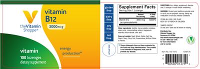 Photo of the The Vitamin Shoppe Vitamin B12 3000 mcg label