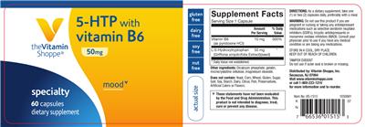 Photo of the The Vitamin Shoppe 5-HTP With Vitamin B6 50 mg label