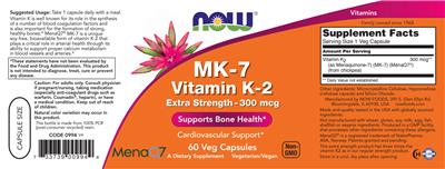 Photo of the NOW MK-7 Vitamin K-2 Extra Strength - 300 mcg label