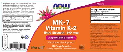Photo of the NOW MK-7 Vitamin K-2 Extra Strength - 300 mcg label