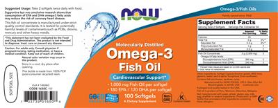 Photo of the NOW Molecularly Distilled Omega-3 Fish Oil label