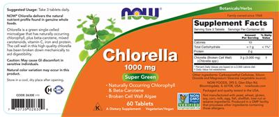 Photo of the NOW Chlorella 1000 mg label