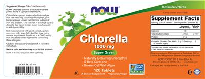 Photo of the NOW Chlorella 1000 mg label