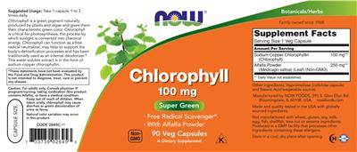 Photo of the NOW Chlorophyll 100 mg label