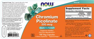 Photo of the NOW Chromium Picolinate 200 mcg label