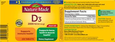Photo of the Nature Made D3 2000 IU (50 mcg) label