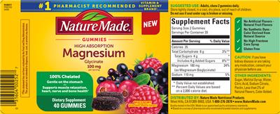 High Absorption Magnesium Glycinate 100 mg Gummies Mixed Berry のラベル画像（NIH DSLD）