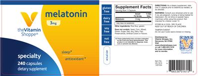 Photo of the The Vitamin Shoppe Melatonin 3 mg label
