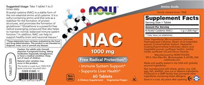 Photo of the NOW NAC 1000 mg label