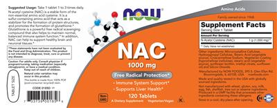 Photo of the NOW NAC 1000 mg label