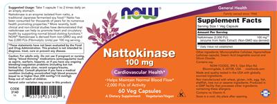 Photo of the NOW Nattokinase 100 mg label