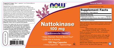 Photo of the NOW Nattokinase 100 mg label