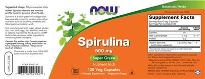 Photo of the NOW Natural Spirulina 500 mg label