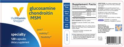 Photo of the The Vitamin Shoppe Glucosamine Chondroitin MSM label