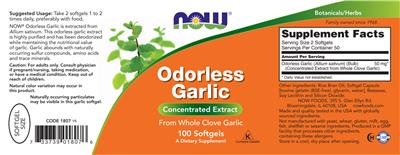 Photo of the NOW Odorless Garlic label