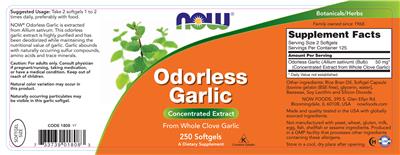Photo of the NOW Odorless Garlic label