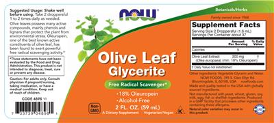 Photo of the NOW Olive Leaf Glycerite label