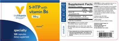 Photo of the The Vitamin Shoppe 5-HTP With Vitamin B6 50 mg label